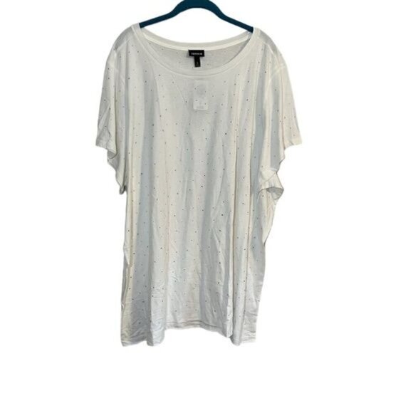 Torrid Top Women 28 White Pullover Rhinestone Neutral Retro 80s Summer Feminine - Picture 4 of 15